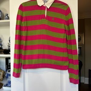 LILLY PULITZER - vintage pink/green stripe pullover sweater shirt button placket